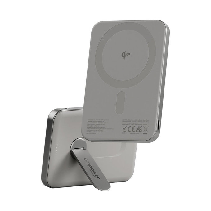 Безжичен PowerBank 5000 mAh, с въртяща се стойка 20 W, съвместим с MagSafe, Qi2/USB-C, Титан, empower