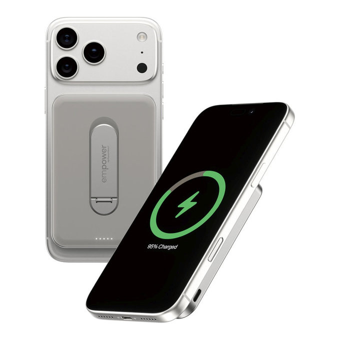 Безжичен PowerBank 5000 mAh, с въртяща се стойка 20 W, съвместим с MagSafe, Qi2/USB-C, Титан, empower