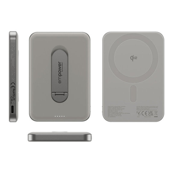 Безжичен PowerBank 5000 mAh, с въртяща се стойка 20 W, съвместим с MagSafe, Qi2/USB-C, Титан, empower
