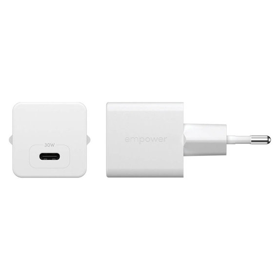 Пътен адаптер Grand Prix USB-C, GaN, 30 W PD, сребристо-бял, empower