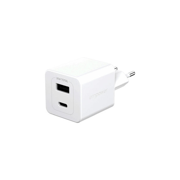 Пътен адаптер Grand Prix USB-C/USB-A, GaN, 35 W PD, сребристо-бял, empower