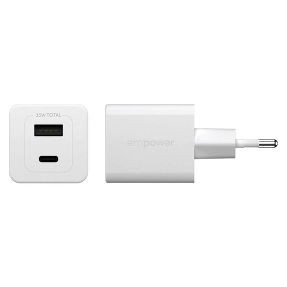 Пътен адаптер Grand Prix USB-C/USB-A, GaN, 35 W PD, сребристо-бял, empower