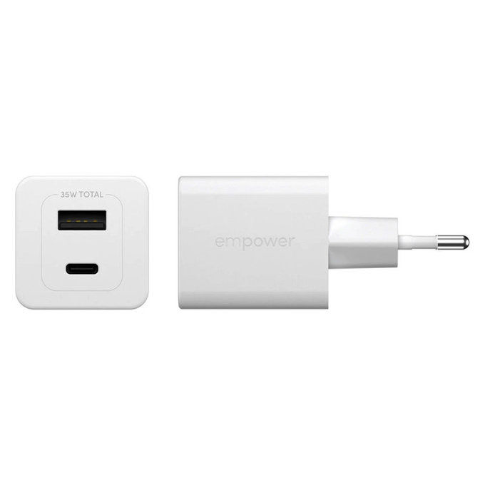 Пътен адаптер Grand Prix USB-C/USB-A, GaN, 35 W PD, сребристо-бял, empower