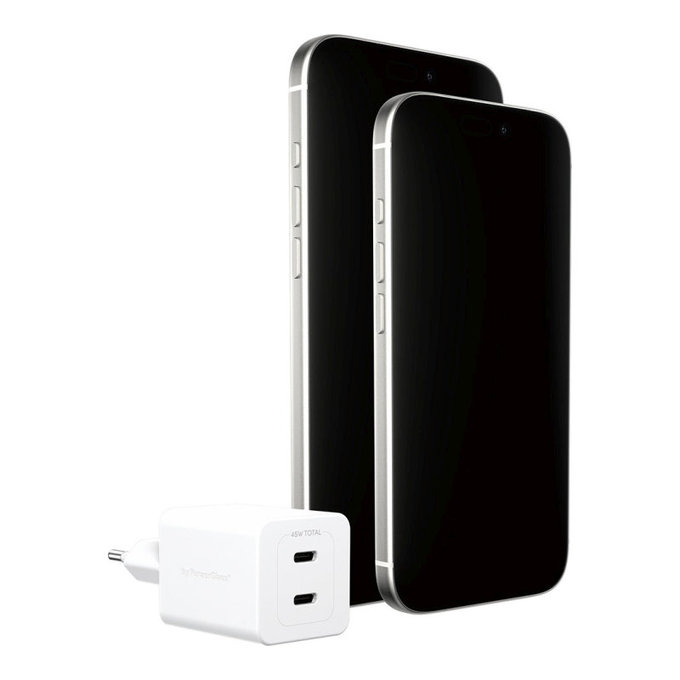 Пътен адаптер Grand Prix 2x USB-C, GaN, 45 W PD, Сребристо-бяло, empower
