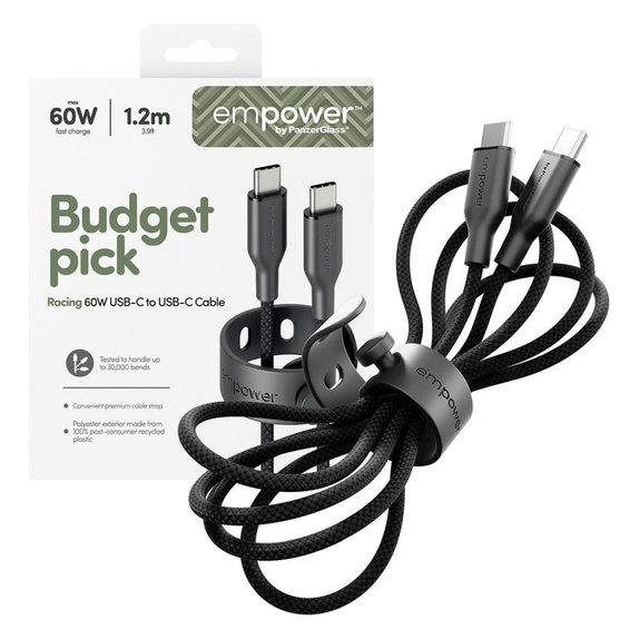 USB-C кабел, 60 W, Racing, 1, 2 m, Space Black, empower