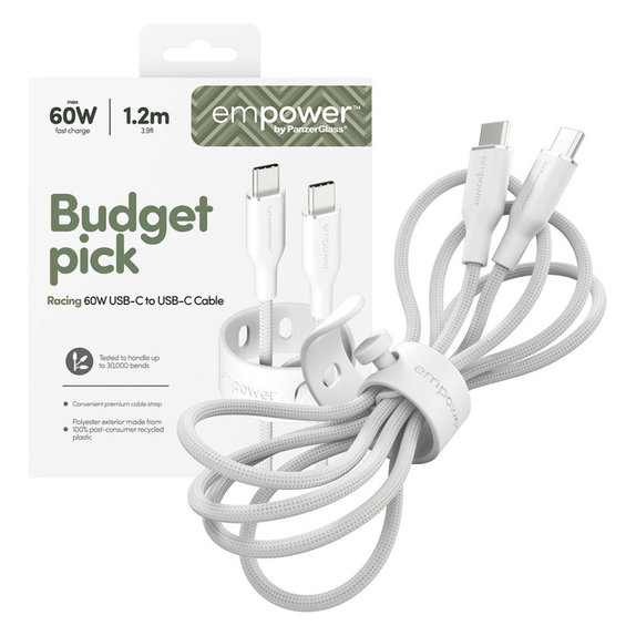 USB-C кабел, 60 W, Racing, 1,2 m, сребристо-бял, empower