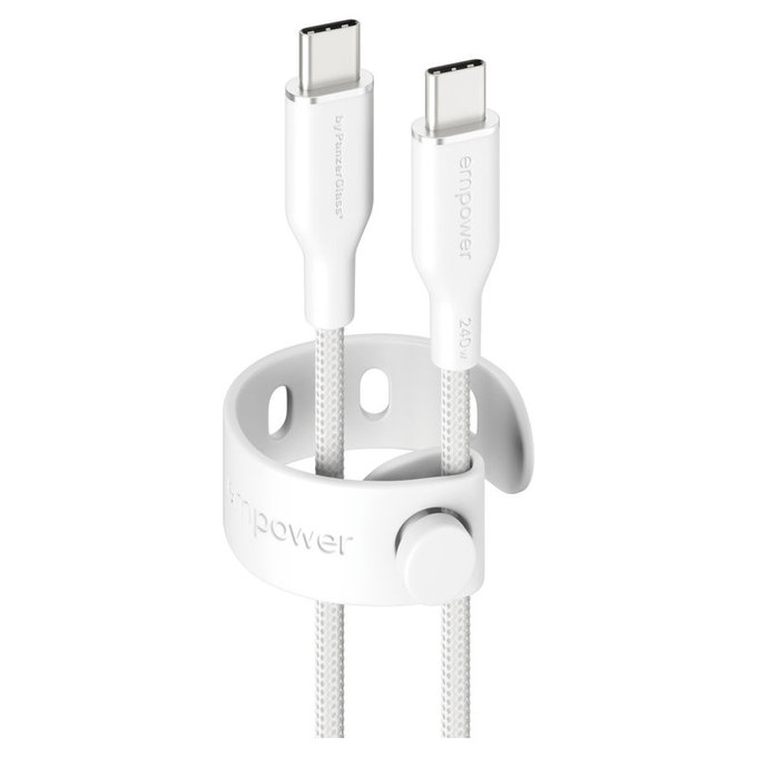 USB-C кабел, 240 W, Racing, 1,2 m, сребристо-бял, empower