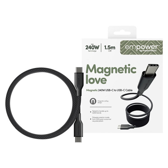 USB-C кабел, 240 W, Magnetic, 1, 5 m, Space Black, empower