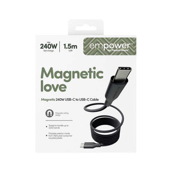 USB-C кабел, 240 W, Magnetic, 1, 5 m, Space Black, empower