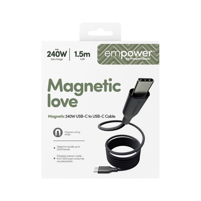 USB-C кабел, 240 W, Magnetic, 1, 5 m, Space Black, empower