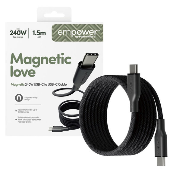 USB-C кабел, 240 W, Magnetic, 1, 5 m, Space Black, empower