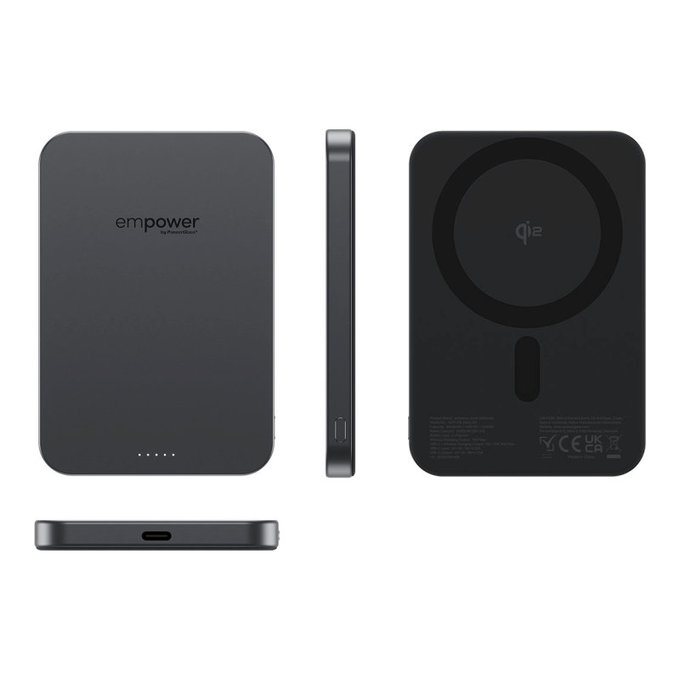 Безжичен PowerBank 5000 mAh, 20 W, съвместим с MagSafe, Qi2/USB-C, Space Black, empower