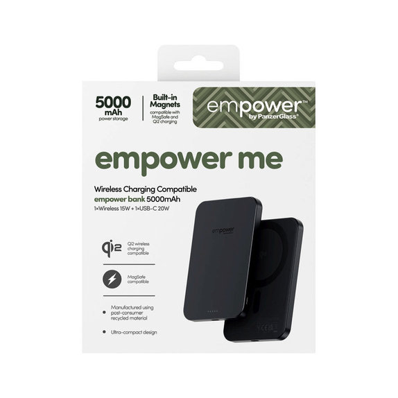 Безжичен PowerBank 5000 mAh, 20 W, съвместим с MagSafe, Qi2/USB-C, Space Black, empower