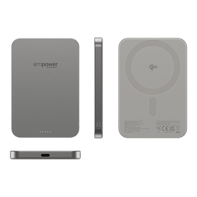 Безжичен PowerBank 5000 mAh, 20 W, съвместим с MagSafe, Qi2/USB-C, Титан, empower
