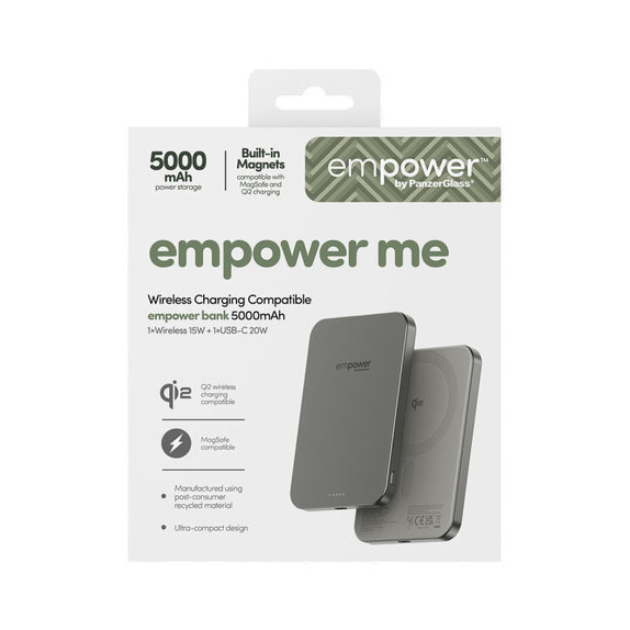 Безжичен PowerBank 5000 mAh, 20 W, съвместим с MagSafe, Qi2/USB-C, Титан, empower
