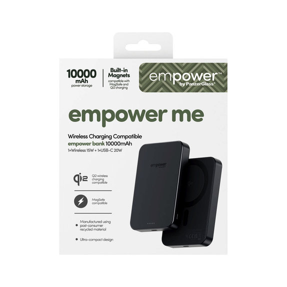 Безжичен PowerBank 10000 mAh, 20 W, съвместим с MagSafe, Qi2/USB-C, Space Black, empower
