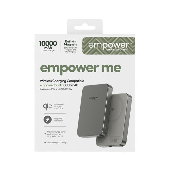 Безжичен PowerBank 10000 mAh, 20 W, съвместим с MagSafe, Qi2/USB-C, Титан, empower