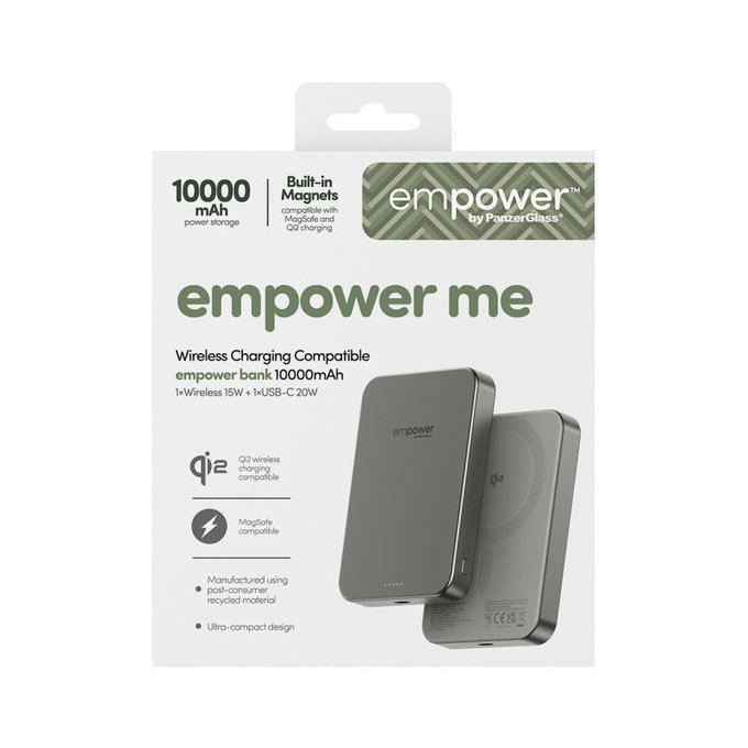 Безжичен PowerBank 10000 mAh, 20 W, съвместим с MagSafe, Qi2/USB-C, Титан, empower
