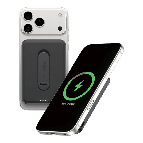 Безжичен PowerBank 5000 mAh с въртяща се стойка, 20 W, съвместим с MagSafe, Qi2/USB-C, Space Black, empower