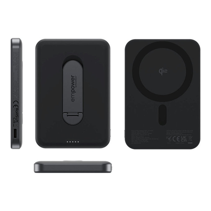Безжичен PowerBank 5000 mAh с въртяща се стойка, 20 W, съвместим с MagSafe, Qi2/USB-C, Space Black, empower