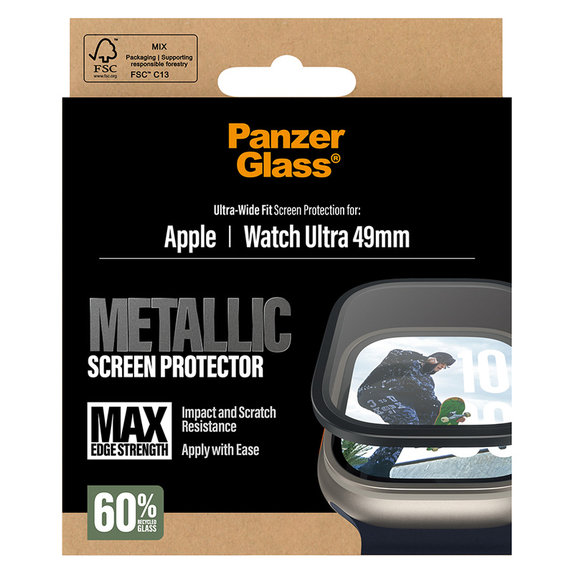 Закалено стъкло UWF METALLIC за Apple Watch Ultra 49 mm, Черно, PanzerGlass
