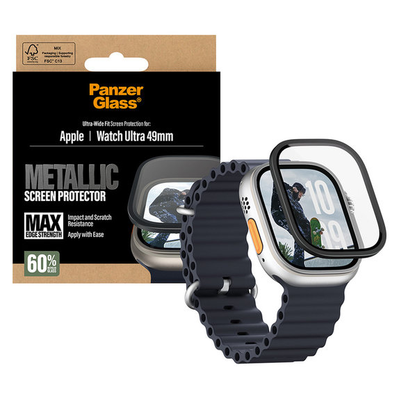 Закалено стъкло UWF METALLIC за Apple Watch Ultra 49 mm, Черно, PanzerGlass
