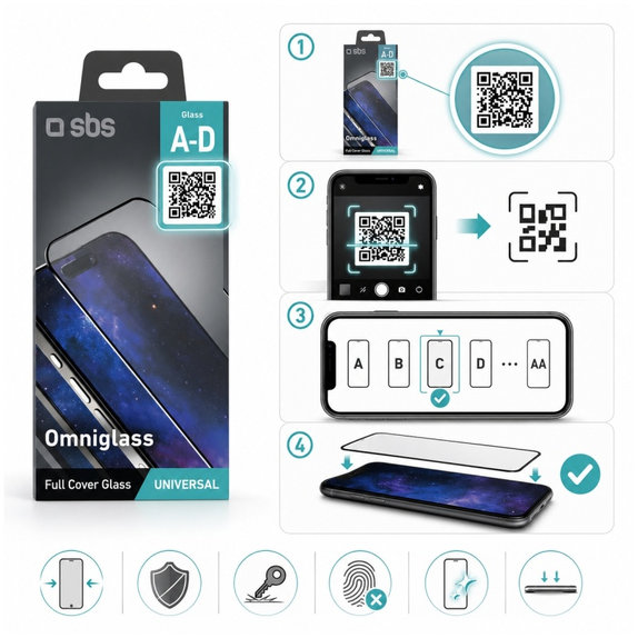 Универсално закалено стъкло Omniglass H, Черно, SBS