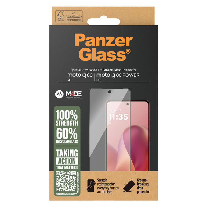 Закалено стъкло UWF за Motorola Moto G86 Power, Черно, PanzerGlass