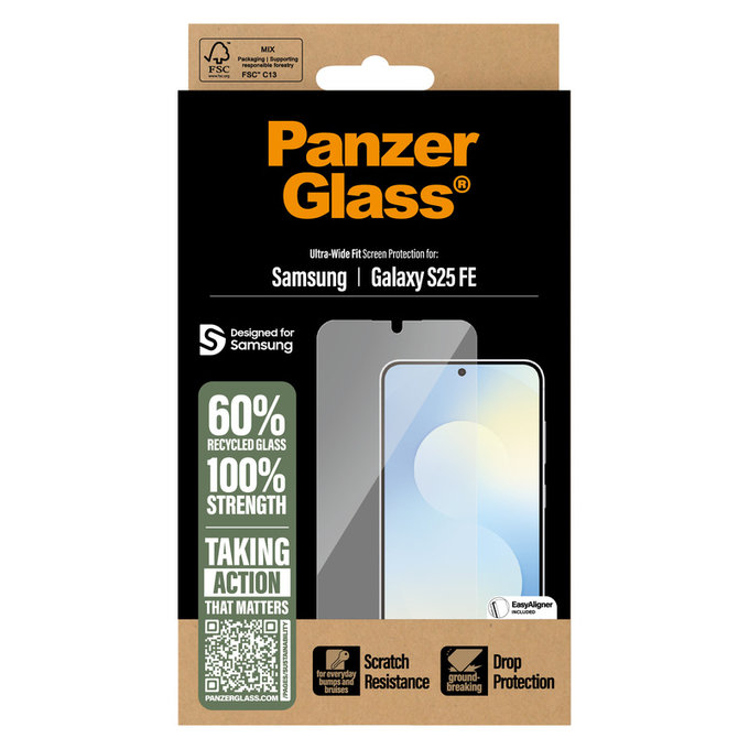 Закалено стъкло UWF с апликатор за Samsung Galaxy S25 FE, Прозрачно, PanzerGlass