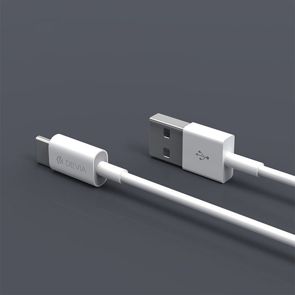 Кабел USB / USB-C Smart, 2.1A, 2m, бял, Devia