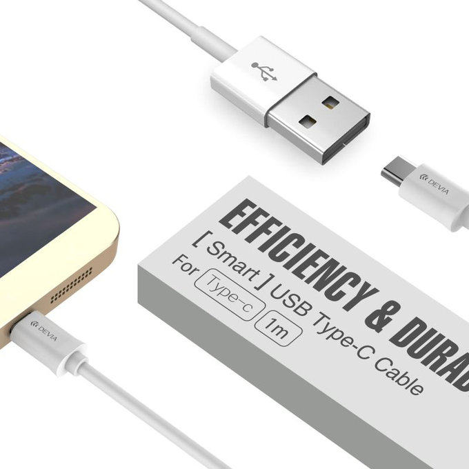 Кабел USB / USB-C Smart, 2.1A, 2m, бял, Devia