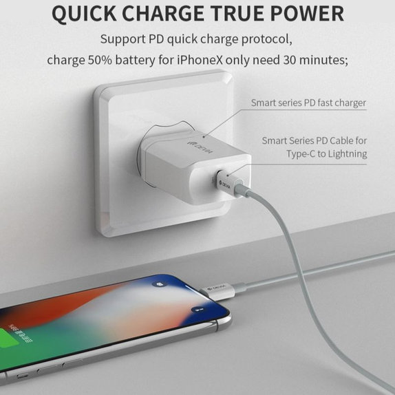 Кабел Lightning / USB-C Smart, PD 20W, 1m, бял, Devia