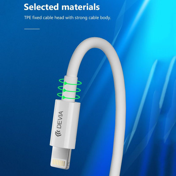 Кабел Lightning / USB-C Smart, PD 27W, 2m, бял, Devia