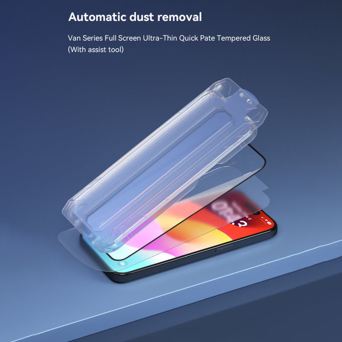 Закалено стъкло FullCover с апликатор за iPhone 15 Pro, Devia