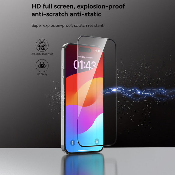 Закалено стъкло FullCover с апликатор за iPhone 15 Pro, Devia