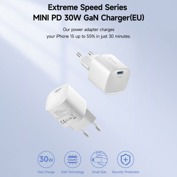 Зарядно Mini USB-C, PD 30W, бяло, Devia