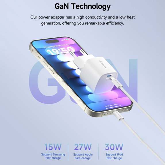 Зарядно Mini USB-C, PD 30W, бяло, Devia