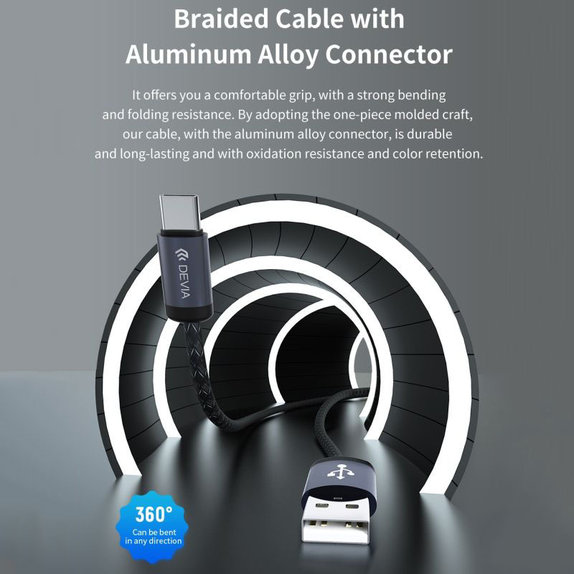 Кабел USB / USB-C Gracious, 2.1A, 2m, черен, Devia