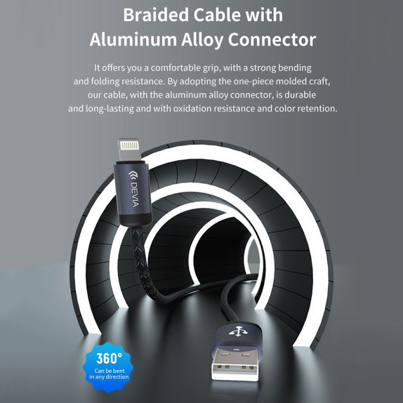 Кабел Lightning / USB Gracious, 2,4A, 2m, черен, Devia