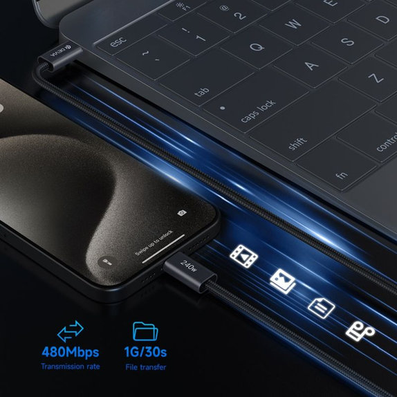 Кабел USB-C / USB-C Extreme Speed, PD 240W, 2m, черен, Devia