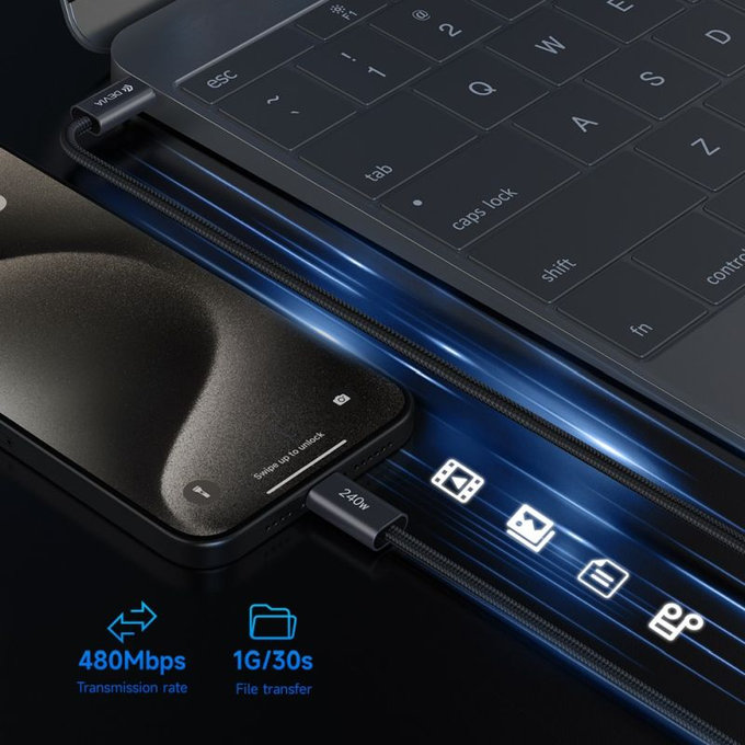 Кабел USB-C / USB-C Extreme Speed, PD 240W, 2m, черен, Devia