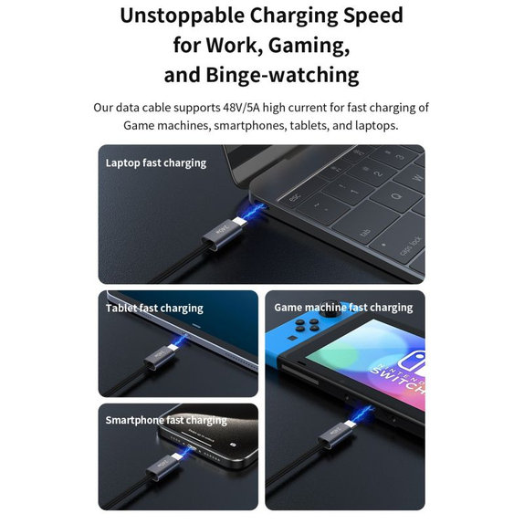 Кабел USB-C / USB-C Extreme Speed, PD 240W, 2m, черен, Devia