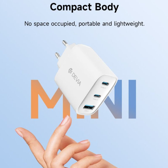 Зарядно Extreme Speed, 2x USB-C + USB-A, PD 65W, бяло, Devia