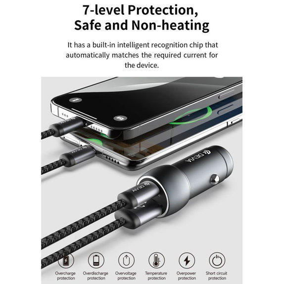 Автомобилно зарядно Extreme Speed USB-C + USB-A, PD 30W, QC 3.0 18W, сиво, Devia