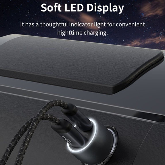 Автомобилно зарядно Extreme Speed USB-C + USB-A, PD 30W, QC 3.0 18W, сиво, Devia