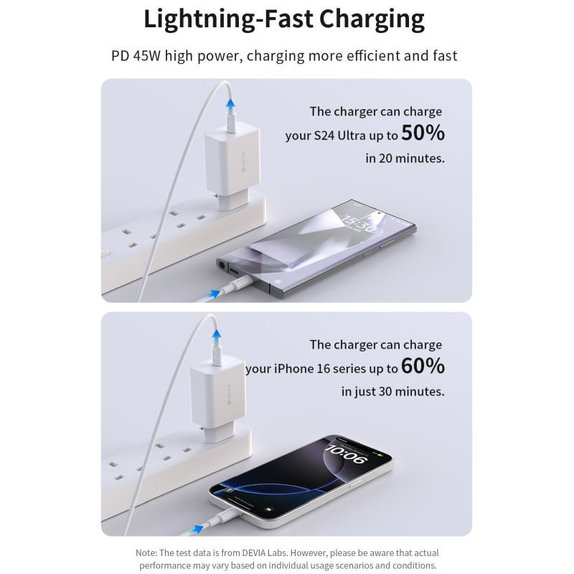 Зарядно Rocket USB-C, PD 45W, бяло, Devia
