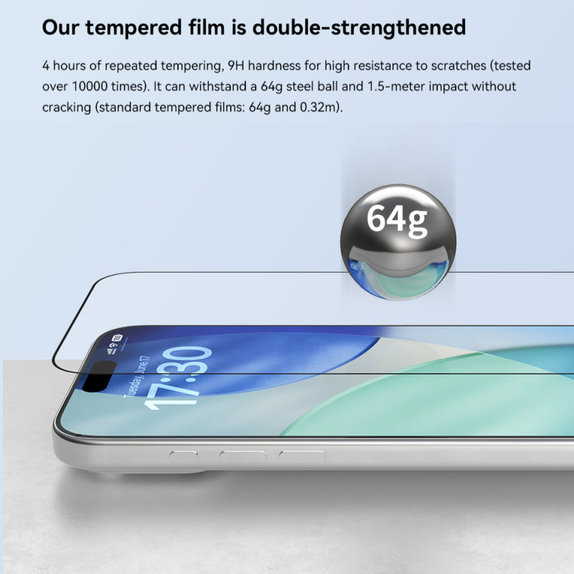 Закалено стъкло FullCover с апликатор за iPhone 17 Pro, Devia