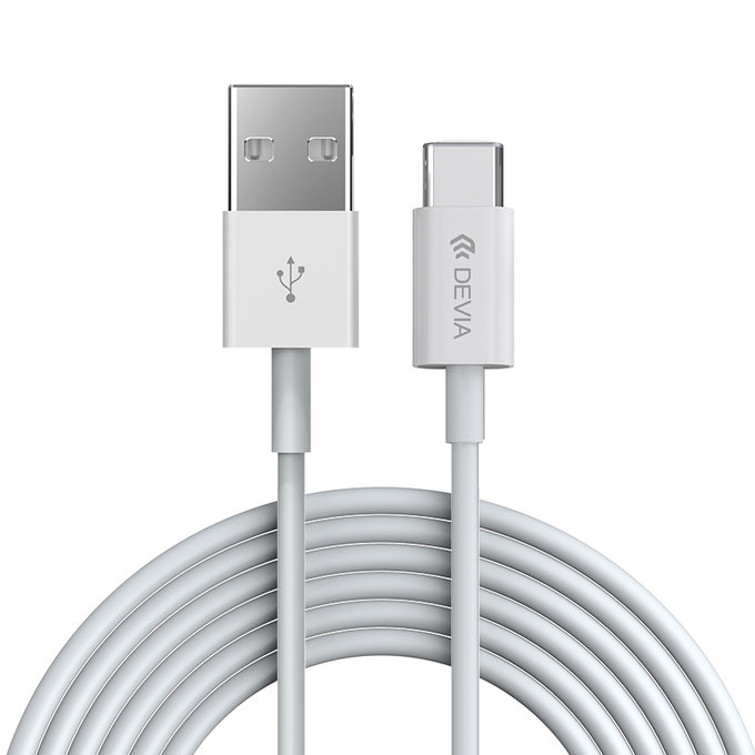 Кабел USB / USB-C Smart, 2.1A, 1m, бял, Devia