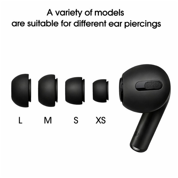 Резервни силиконови накрайници за Apple AirPods Pro и Pro 2, комплект (L, M, S, XS), Черен