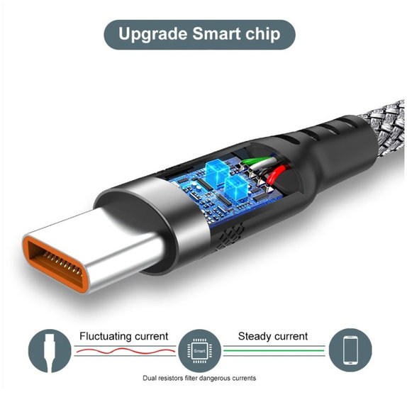USB-C / USB-C кабел, 6A, 2m, Сив